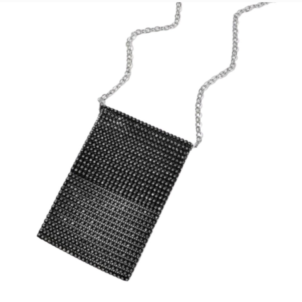 Black Glitz & Glamour Mesh  Faux Rhinestone Cell phone Crossbody Bag NWOT Pretty